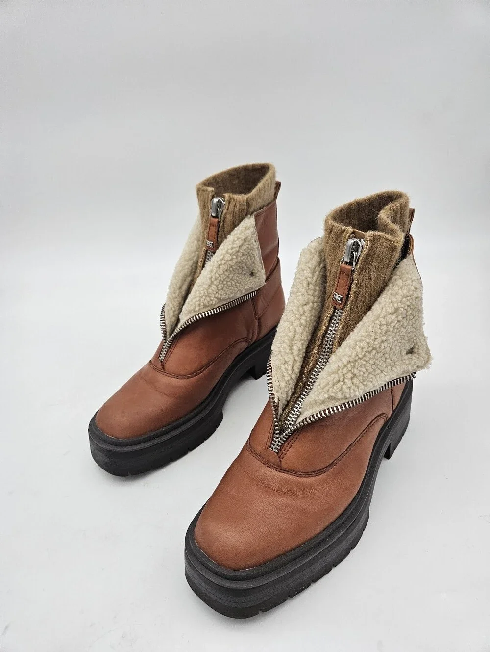The Sam Edelman Jacquie 2 Sherpa Genuine Leather Ankle Boots in women's size 9M
